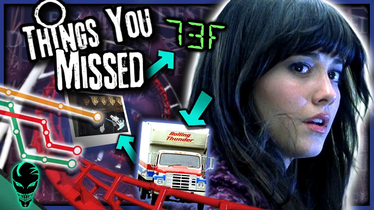 Thumbnail featuring Wendy Christensen with many minute movie details highlighted such as 73°F, Rolling Thunder truck, train map, polaroid photograph and roller coaster track.